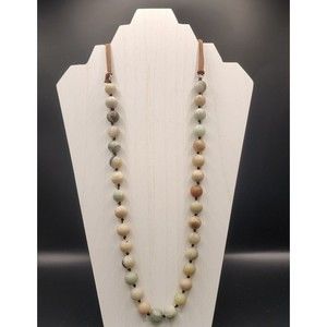 Amazonite 10mm Natural Stone Knotted Necklace Leather Cord Long 40 Inch Green